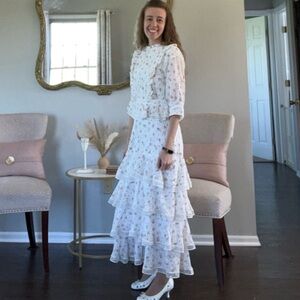 Lulu's Floral Ruffle Midi Dress - White and Pink